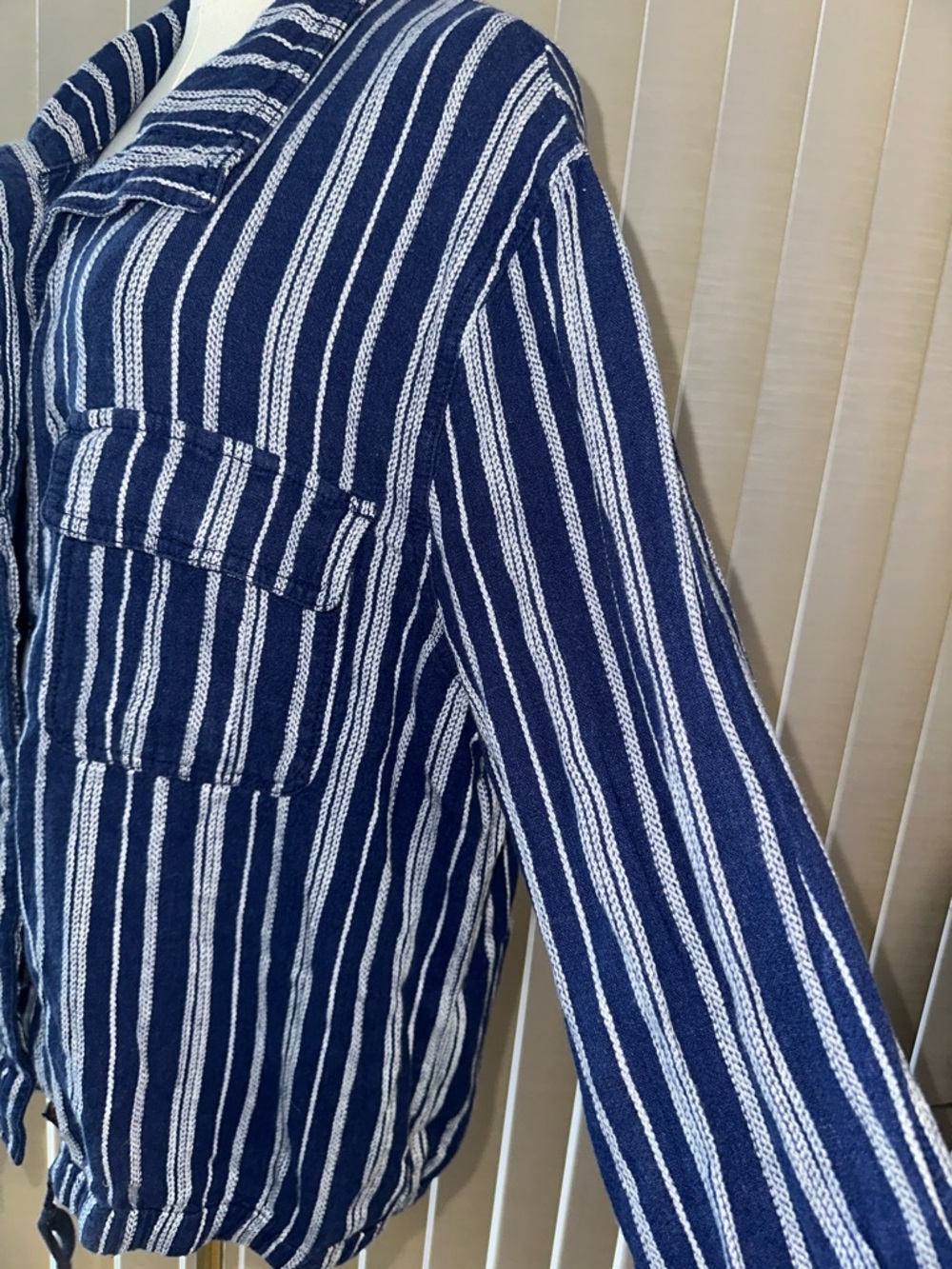 Striped Navy Utility Button-Up Jacket - Picture 9 of 12